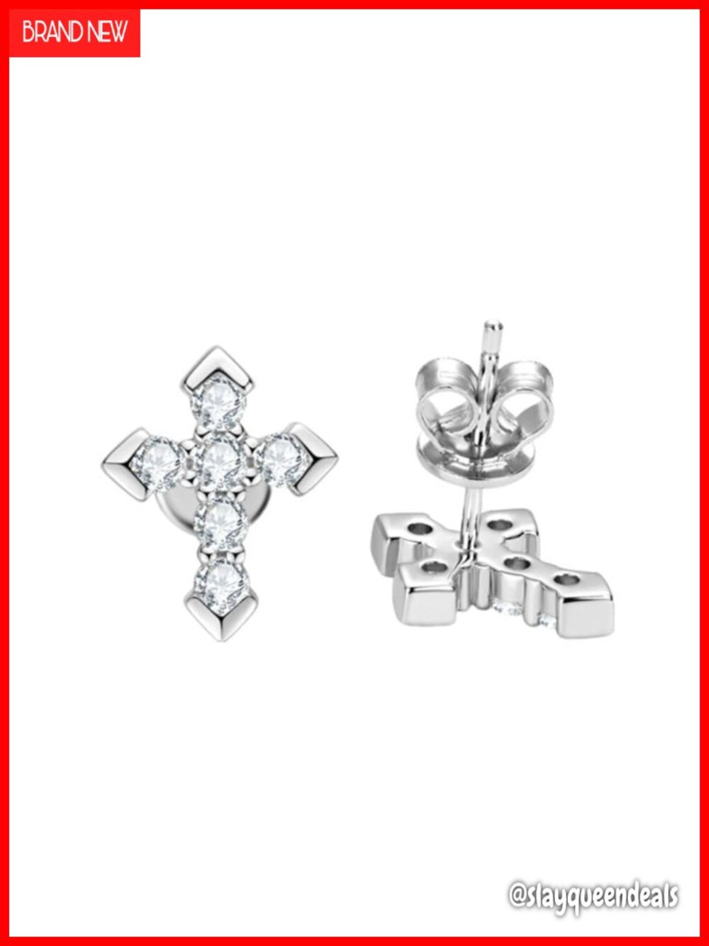 14K Gold over Sterling Silver Diamond Cross Stud Earrings VVS1